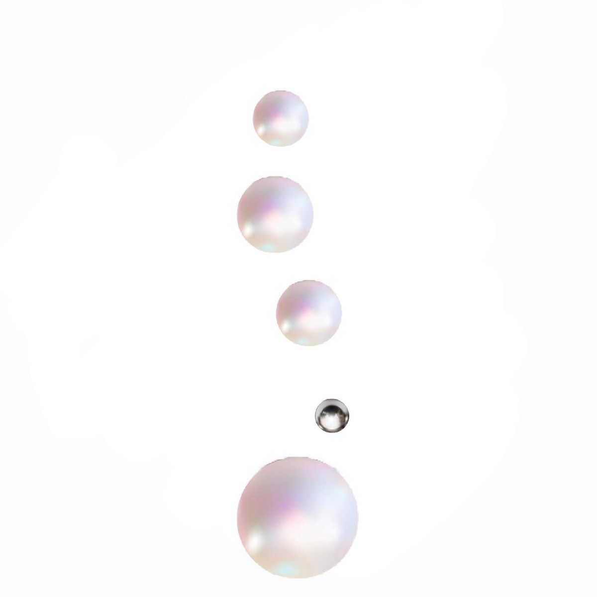 大小様々な大きさの真珠の玉とシルバーの玉。音の響きをビジュアルで表現。