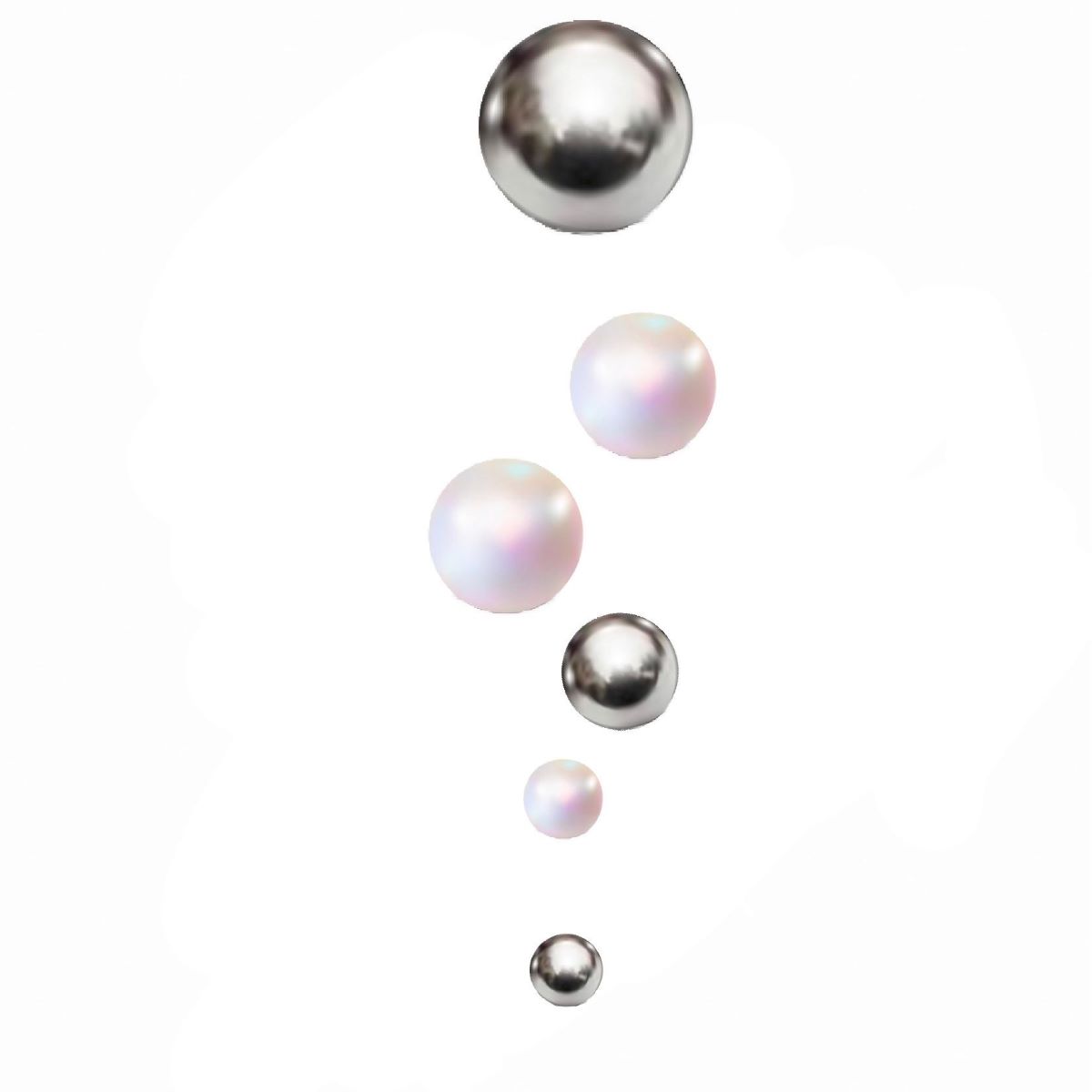 大小様々な大きさの真珠の玉とシルバーの玉。音の響きをビジュアルで表現。