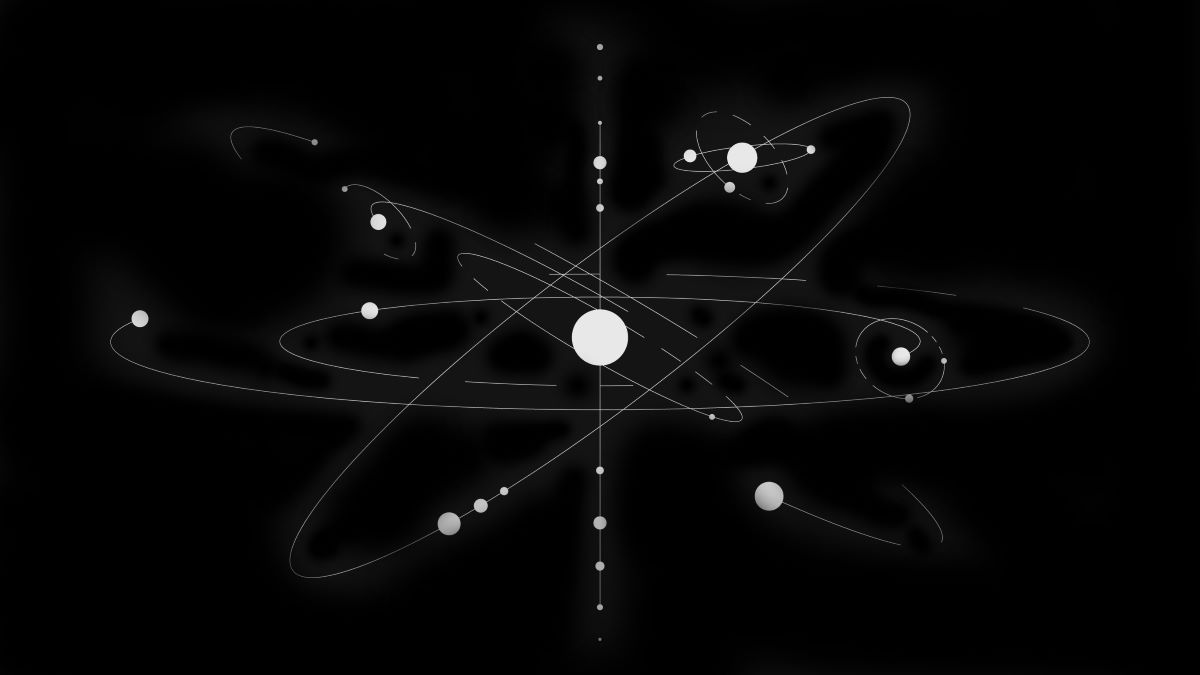 太陽を中心に円盤状に星が配置された太陽系のイメージを図式化した白黒画像。