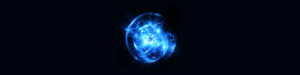 ３Dによる暗い背景に光る核モデル。輝くエネルギー球。